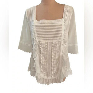 Juicy Couture White Lace Eyelet Ruffle Peasant Blouse Top Size 8